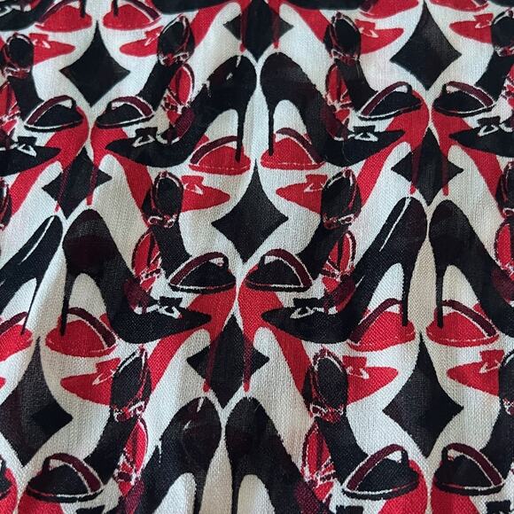 Chicos Womens Scarf One Size Black Red Luxe Heels Print Rayon Silk Square - Picture 3 of 7